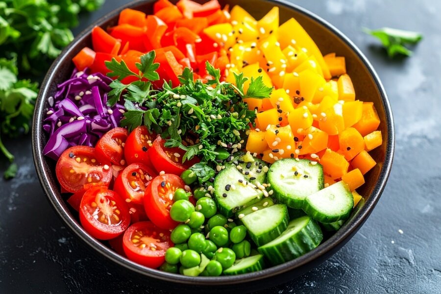 Verduras de temporada en verano frescas y coloridas